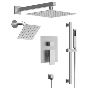 Dual Heads 10"x 6" Rain Shower System with Hand Shower Spray, Brushed Nickel