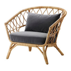 STOCKHOLM 2017 Fauteuil avec coussin, rotin, Sandbacka gris fonc&eacute; - Armchairs And Accent Chairs