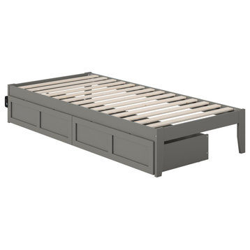 Twin Extra Long Bed With Usb Turbo Charger And 2 Extra Long Drawers, Gray