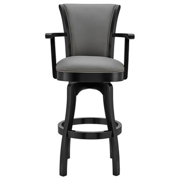 Raleigh Arm 26 Counter Height Swivel Barstool in Black Finish and Gray Faux...