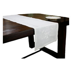 Xia Home Fashions - Florals Embroidered Hemstich Vase Table Runner 15"x54In - Table Runners