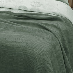 YUE Home Textile  Linen Cotton Waffle Blanket Throw, Sage - Bedding