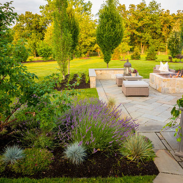 Entertain in this Backyard Landscape with Patio & Firepit: Perfect for Families!