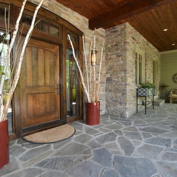 Mortared random flagstone entrance