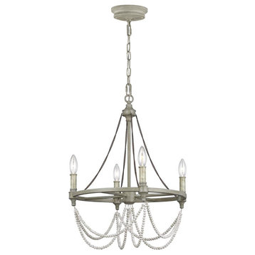 Beverly Chandelier, 4-Light, French Washed Oak, Distressed White Wood, 18"