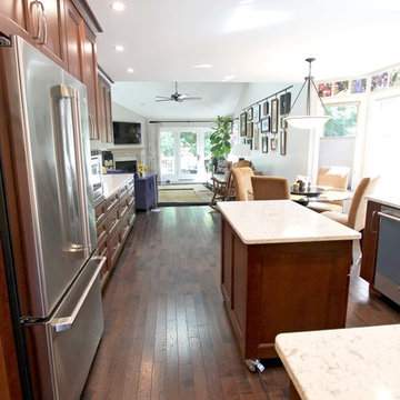 Transitional Kitchen with Medallion Cherry Cabinets and Quartz Countertop
