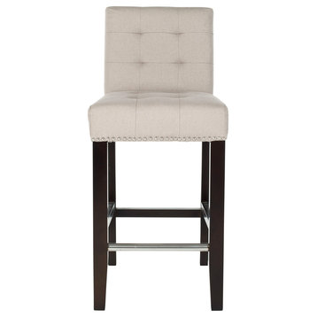 Safavieh Thompson Counter Stool, Fabric With Nail Head, Taupe