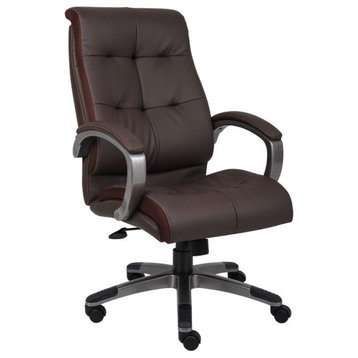 Boss Office Double Plush High Back Leather Office Swivel Chair in Brown