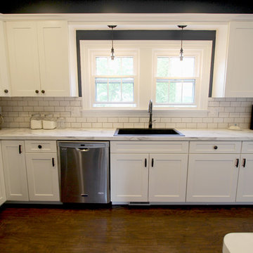 White Kitchen with Marble Look Laminate Countertop ~ Akron, OH