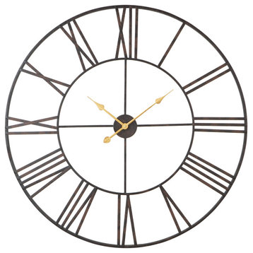Solange Round Metal Wall Clock, Dark Brown, 36"