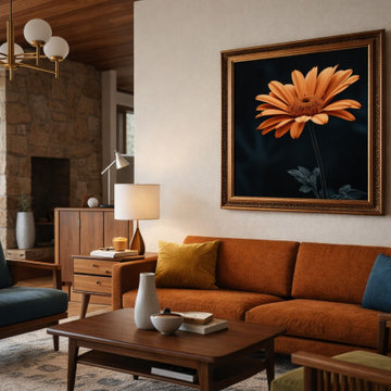 Amber Embrace Mid-Century Modern Style Artwork