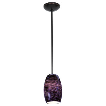 Chianti Glass 1-Light Rod Pendant, Bronze/Swirl, 5.25"x7.25", Incandescent