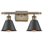 INNOVATIONS LIGHTING - Innovations 516-2W-AB-M8-BK 2-Light Bath Vanity Light, Antique Brass - Innovations 516-2W-AB-M8-BK 2-Light Bath Vanity Light Antique Brass. Collection: Ballston. Style: Industrial, Farmhouse, Restoration-Vintage. Metal Finish: Antique Brass. Metal Finish (Shade): Matte Black. Metal Finish (Canopy/Backplate): Antique Brass. Material: Steel, Cast Brass. Dimension(in): 10. 5(H) x 16(W) x 8(Ext). Bulb: (2)60W Medium Base,Dimmable(Not Included). Maximum Wattage Per Socket: 100. Voltage: 120. Color Temperature (Kelvin): 2200. CRI: 99. 9. Lumens: 220. Glass or Metal Shade Color: Matte Black. Shade Material: Metal. Shade Shape: Cone. Metal Shade Description: Matte Black Smithfield. Shade Dimension(in): 6. 5(W) x 4. 5(H). Fitter Measurement (Glass Or Metal Shade Fitter Size): Neckless with a 2. 125 inch Hole. Backplate Dimension(in): 4. 5(H) x 6(W) x 0. 75(Depth). California Proposition 65 Warning Required: Yes. UL and ETL Certification: Damp Location.