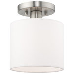 Livex Lighting - Livex Lighting Brushed Nickel 1-Light Ceiling Mount - The transitional design of this ceiling mount is as beautiful as it is simple. A brushed nickel finish frame is paired with a light and airy hand crafted hardback off-white drum shade.
