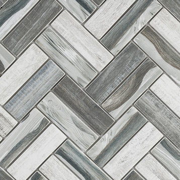 Recycle Glass Wooden Look Grey Herringbone Mosaic Tile Backsplash