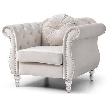 Glory Furniture Hollywood Velvet Chair in Ivory