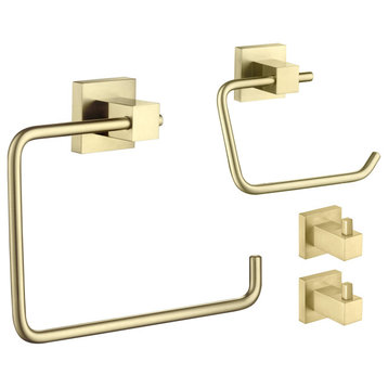 Cube 4-Piece Bathroom Hardware Set, Brushed Gold