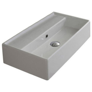 23.6" White Ceramic Wall Mounted or Vessel Sink, No Hole