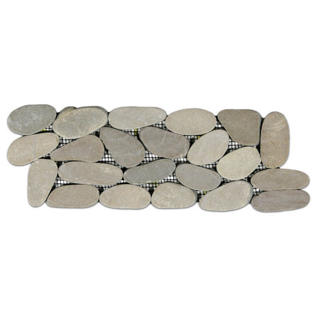 Java Tan pebble tile border, 4"x12", hand-sorted, mesh-backed for floors