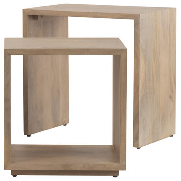 Alanna Light Brown Solid Wood Square Nesting Tables