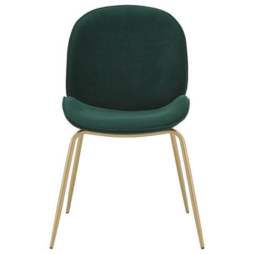 Set of 2 Dining Chair, Brass Metal Legs & Comfortable Scooped Velvet Seat, Green