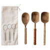 Mango Wood Spoons With Bamboo and Leather Wrapped Handles, 3-Piece Set