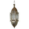 Moroccan Silver Hanging Pendant Light with White Glass