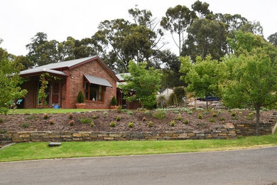 Photo of a large contemporary front yard full sun xeriscape in Adelaide with a retaining wall.