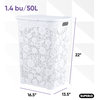 Laundry Hamper with Lid, 50-liter Lace Style Hamper with Cutout Handles, White.