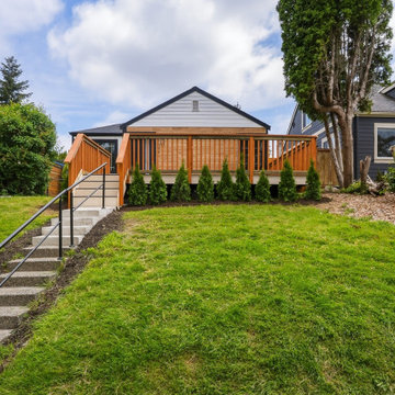Finished Front Yard: Cedar Deck, Steps and New Hedge – Seattle Bungalow Remodel