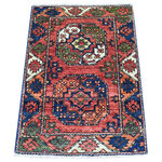 Shahbanu Rugs - Rust Red Afghan Turkoman Ersari Elephant Feet Design Organic Wool Rug, 2'0"x3'0" - This fabulous Hand-Knotted carpet has been created and designed for extra strength and durability. This rug has been handcrafted for weeks in the traditional method that is used to make Rugs. This is truly a one-of-kind piece.