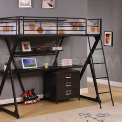 Zazie 2 PC Z-Shape Twin Loft Bed Set with Desk and Cabinet - Kids Bedroom Furniture Sets