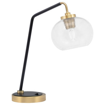 1-Light Desk Lamp, Matte Black/New Age Brass Finish, 7" Clear Bubble Glass
