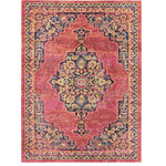 Nourison - Nourison Passionate Area Rug, Pink Flame, 3'11"x5'11" - With a striated red and pink field, the dramatic corner and medallion design of this Passionate Collection rug creates a Bohemian vibe in any room. Distressed, abrash tones mirror the vintage look of classic Persian rugs, with beautifully ornate floral accents on an soft, easy-care pile.