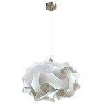 EQ Light - Cloud Pendant Light, Nickel, Medium - The Cloud Pendant Light makes a stunning accent piece in a dining room, entryway or kitchen. This elegant pendant light has silver steel construction and a round shade made from white spiral polypropylene pieces. Hang it in a contemporary style home for a cohesive look.