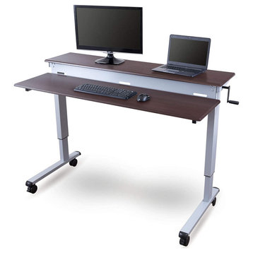Modern Desk, Metal Frame & With Adjustable Height Function, Silver/Dark Walnut