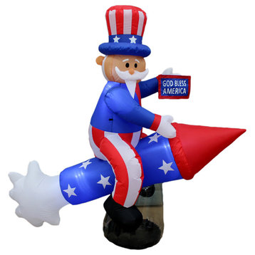 Patriotic Independence Day Inflatable Uncle Sam on Rocket, 6' Long