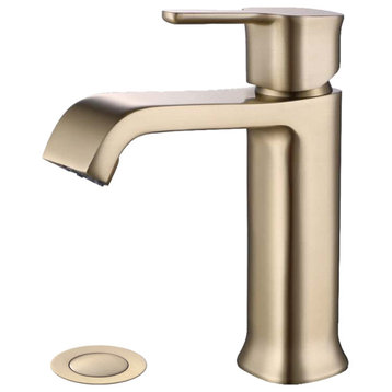 Single Hole Bathroom Faucet with Drain Assembly, Brushed Gold