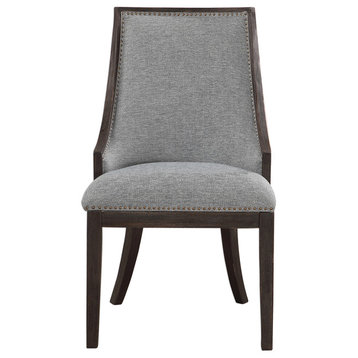 Luxe Chic Denim Dark Wood Accent Chair | Dining Side Light Blue Ebony Brass