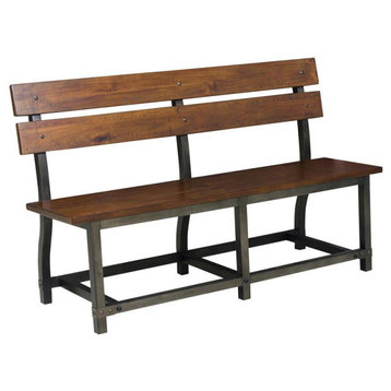 Lexicon Holverson Wood Dining Room Bench with Back in Rustic Brown and Gunmetal