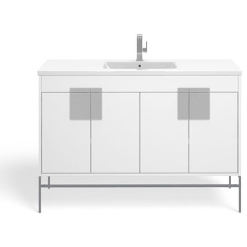 The Lockhart Bathroom Vanity, White, 48", Single Sink, Freestanding