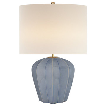 Pierrepont Medium Table Lamp in Polar Blue Crackle with Linen Shade