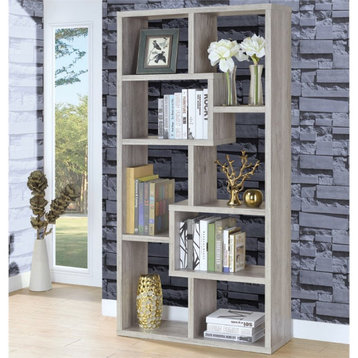 Coaster 10-Shelf Contemporary Tall Spacious Wood Bookcase in Gray