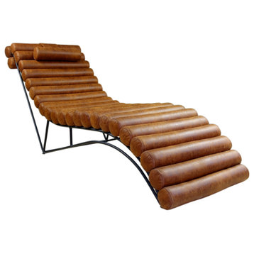 ROSA Leather Chaise Lounge ,Red Brown