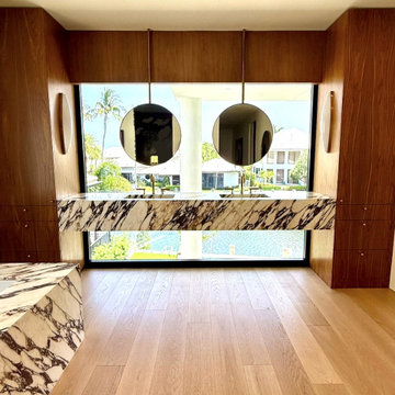 Round brass ceiling mounted mirror