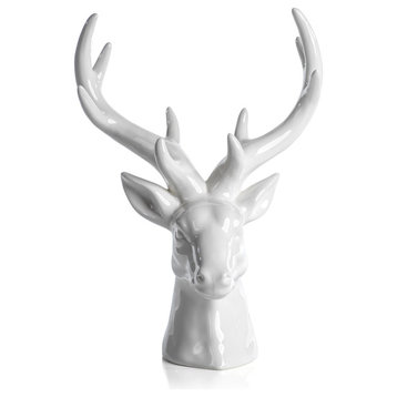 White Ceramic Stag Head Figurine Statue