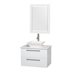 30 inch Single Bathroom Vanity in Glossy White, White Man-Made Stone Countertop, - Bathroom Vanities And Sink Consoles