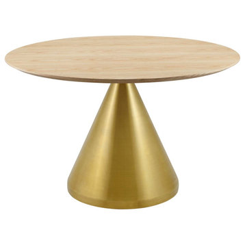 Gold Cone Dining Table, Glam Luxe 47" Round Wood Top Kitchen Table, Natural