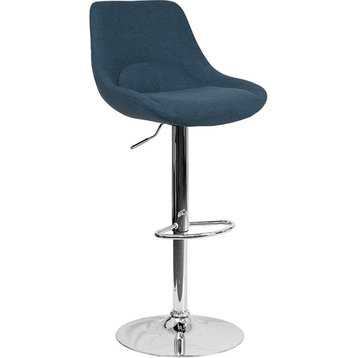 Bowery Hill Gas Lift Adjustable Fabric Upholstered Swivel Bar Stool in Blue