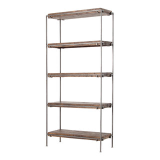 Modern Black Cube Bookcase with Metal 4-Tier Bookshelf Tower Display Tall  Shelf